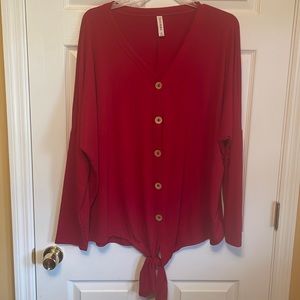 Tie Front Brick Red Button Front Top Plus Size 3X NWOT